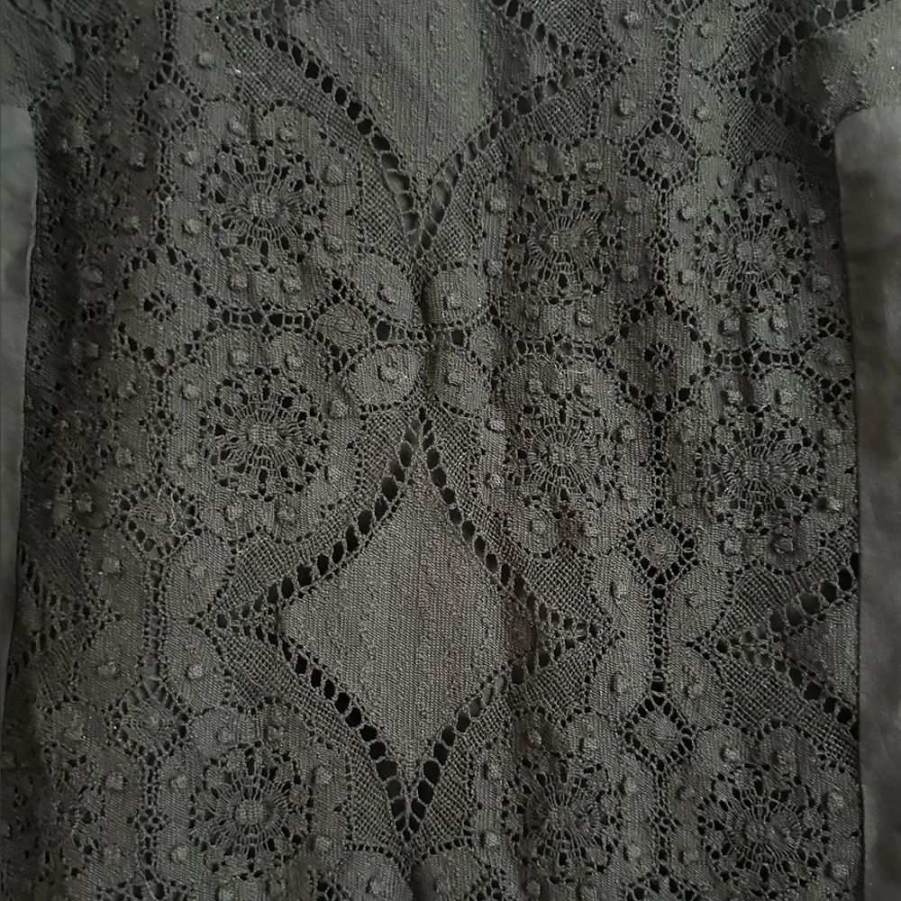 NWT Tibi Black Lace Cotton Mini Dress with Puff Sleeves and Open Back - Picture 3 of 9